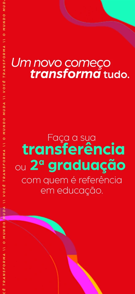 Banner promocional de transferência e segunda graduação com fundo vermelho e letras em branco e verde.