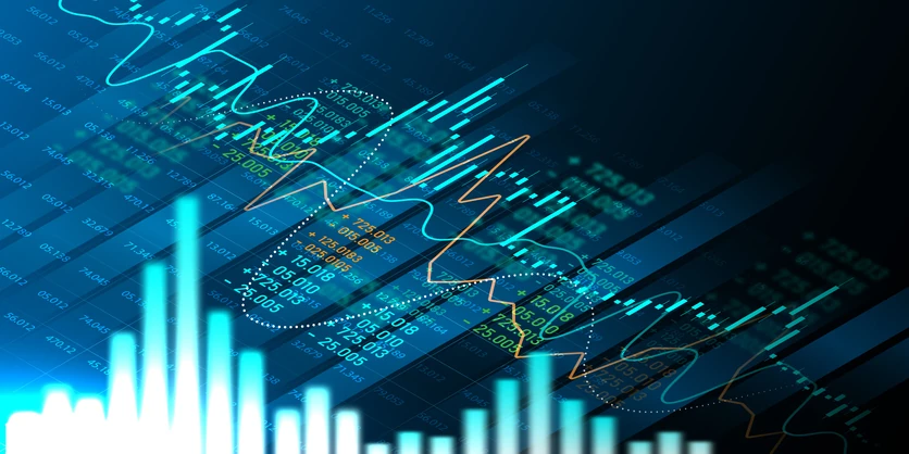Visualização de dados financeiros e análise de mercado com gráficos digitais modernos para investimentos