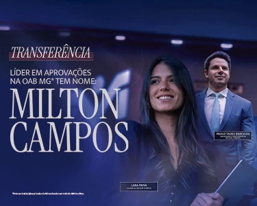 Banner promocional da Faculdade Milton Campos sobre transferência e liderança em aprovações na OAB MG