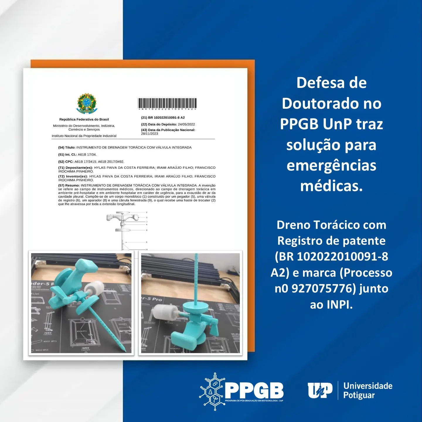 Pesquisadores do PPGB da UnP criam tecnologia de baixo custo para reduzir mortes por traumas torácicos