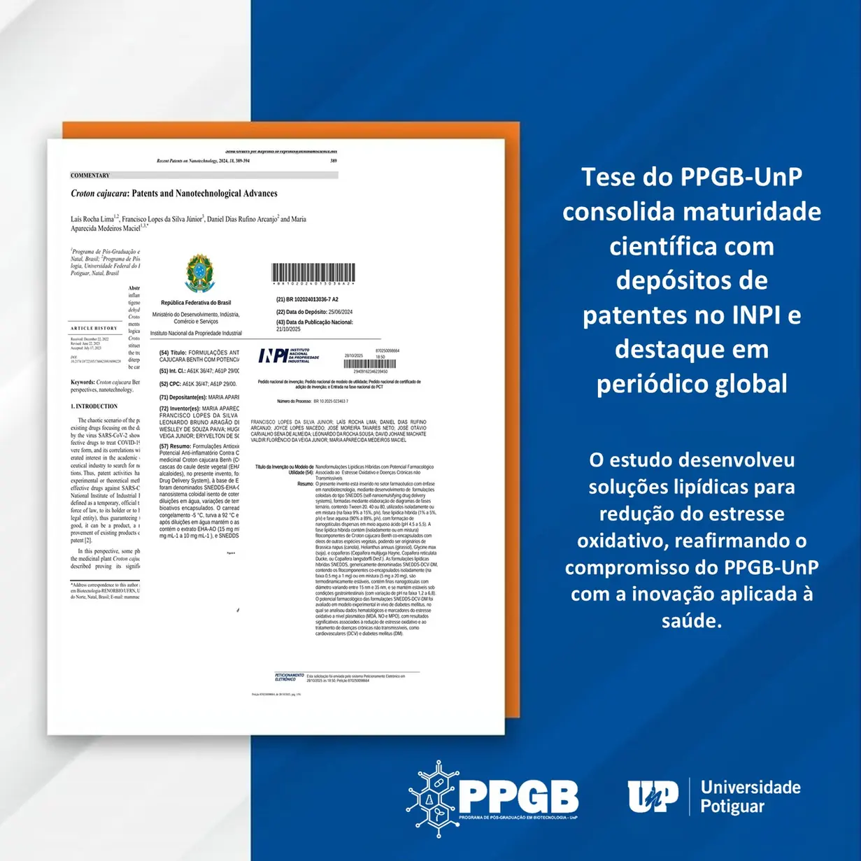 O PPGB UnP inova na Nanobiotecnologia com Registros de Nanoformulações no INPI