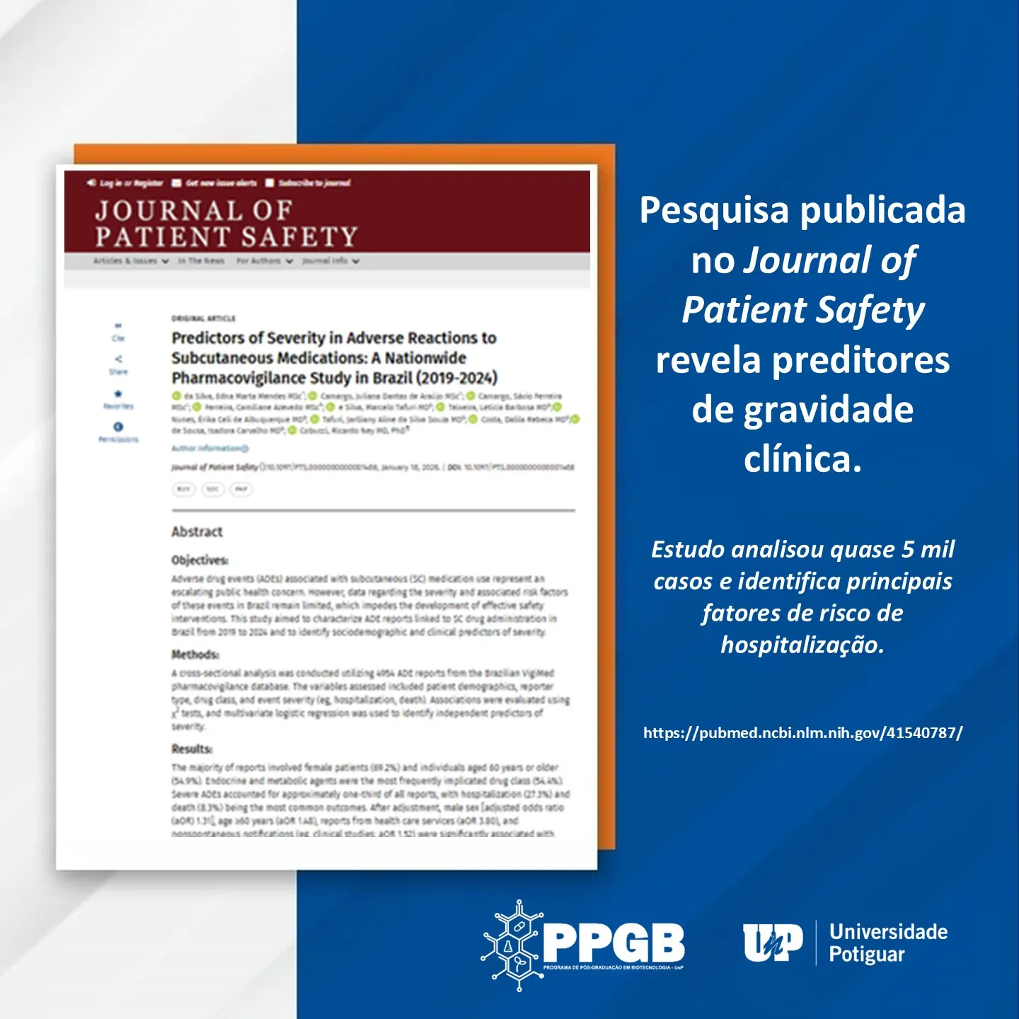 Pesquisa do PPGB-UnP Analisa Segurança de Medicamentos Subcutâneos em Estudo Nacional de Farmacovigilância