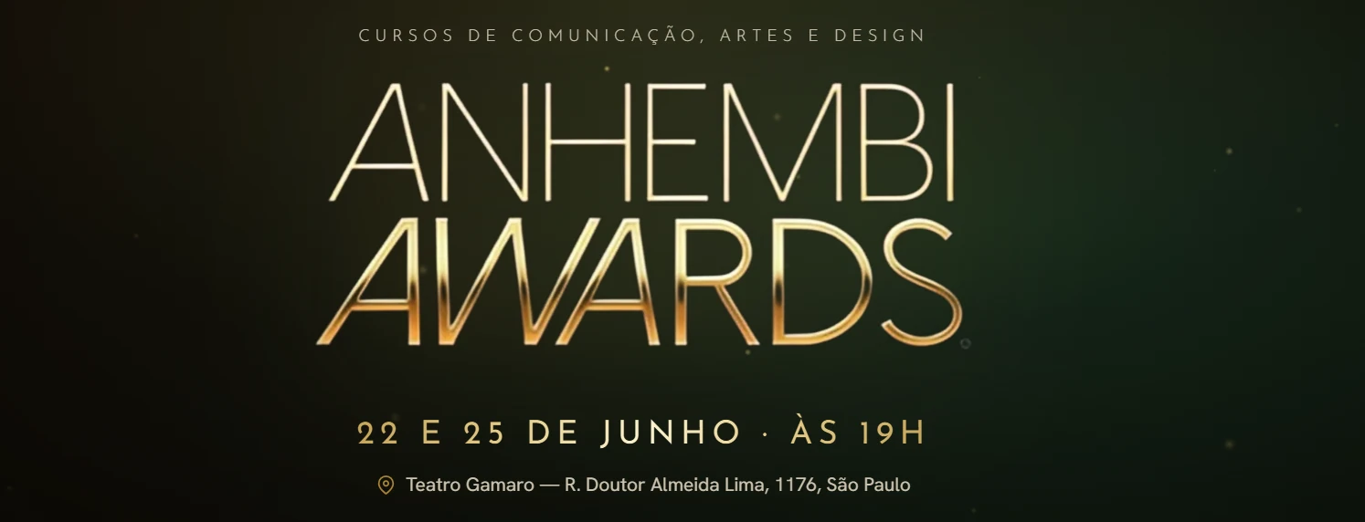 Banner promocional do Anhembi Awards para cursos de Comunicação, Artes e Design