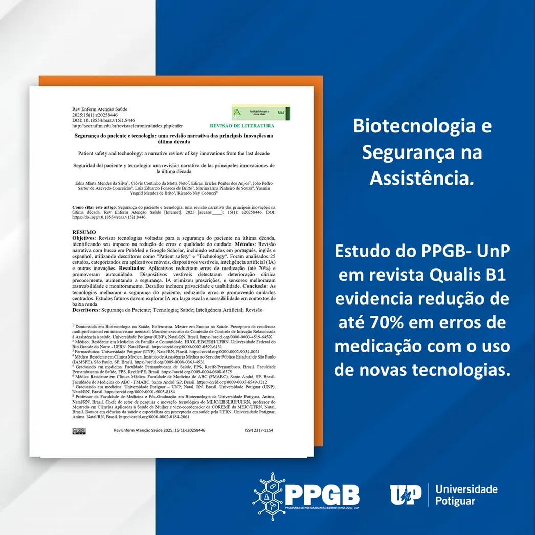 PPGB-UnP destaca estudo sobre inovações tecnológicas na Segurança do Paciente